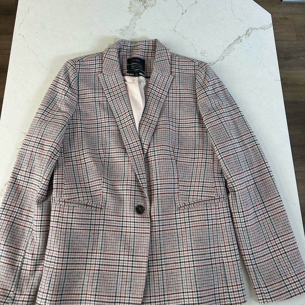 J. Crew Pink Glen Plaid Single-Button Blazer
